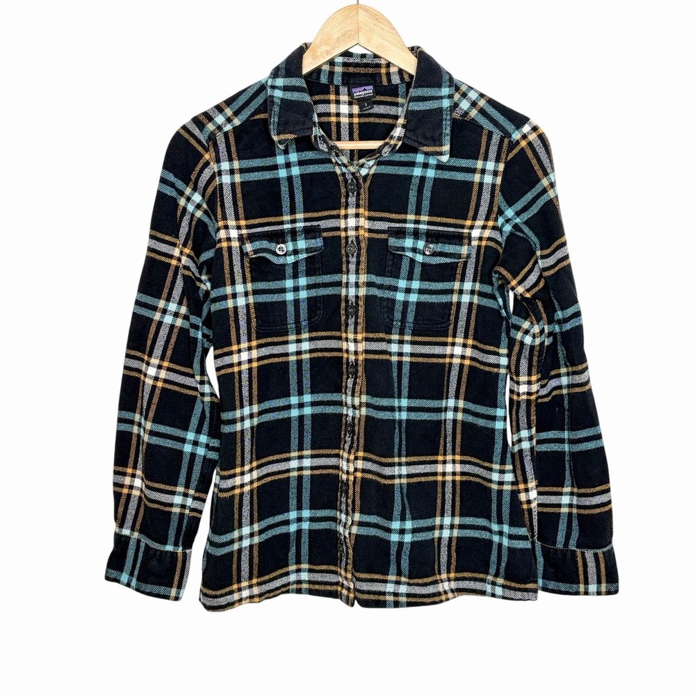 Patagonia Organic Cotton Fjord Flannel Shirt Womens Sz 2 Granola Grunge Outdoor
